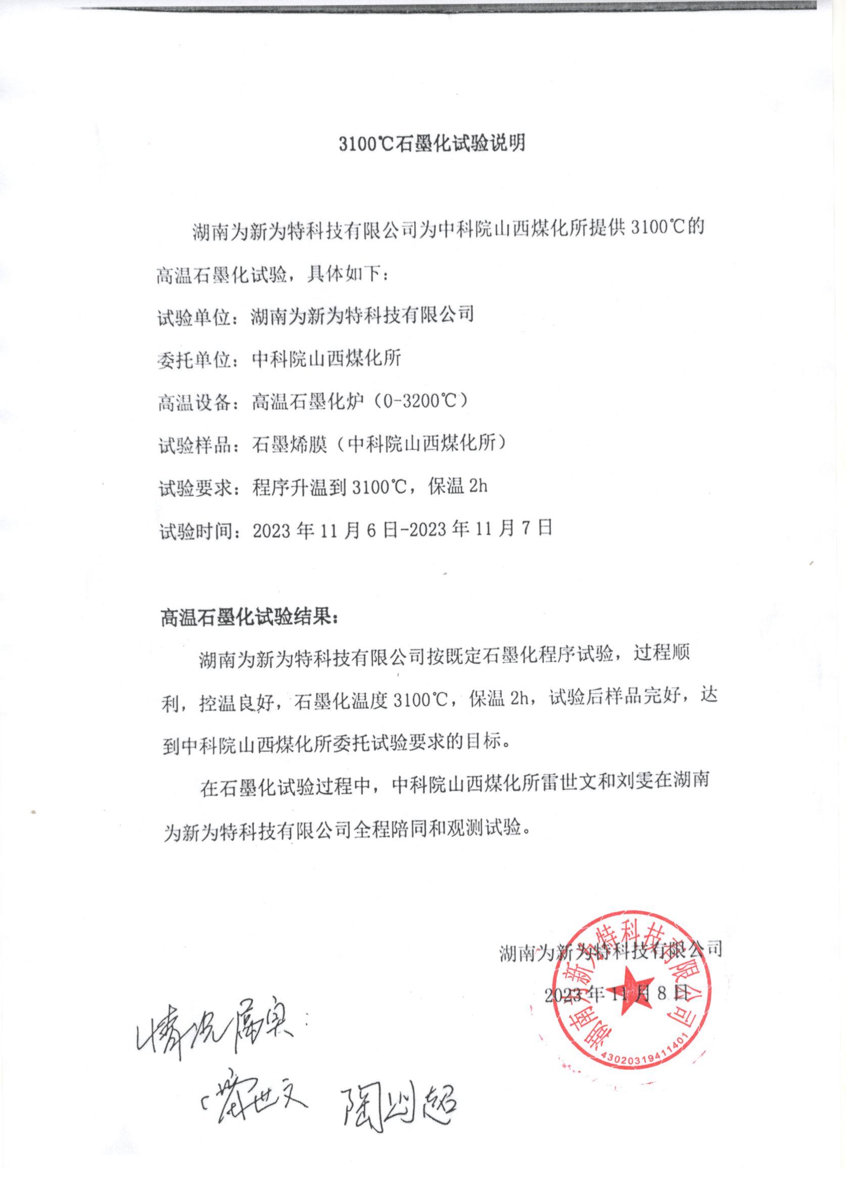 3100℃保溫2小時，測試結(jié)果成功